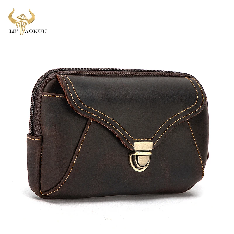 

Crazy Horse Leather men Vintage Travel Belt Fanny Waist Bag Pack Design Bum Hip Bag 6.5" Phone Cigarette Case Pouch Male 2016