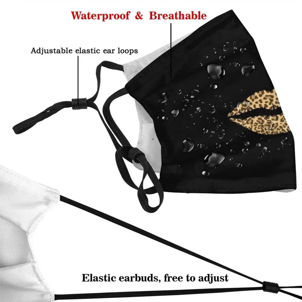 Mascarilla con estampado de leopardo para adultos y niños, máscara lavable con filtro Pm2.5, con estampado de leopardo, labios y animales