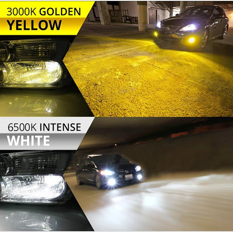 BraveWAY 3000K+6500K Led Car Headlight Bulbs H7 LED H8 H9 H11 Dual 9005 HB3 9006 HB4 LED Lamp Fog Lights Bulbs Yellow+White