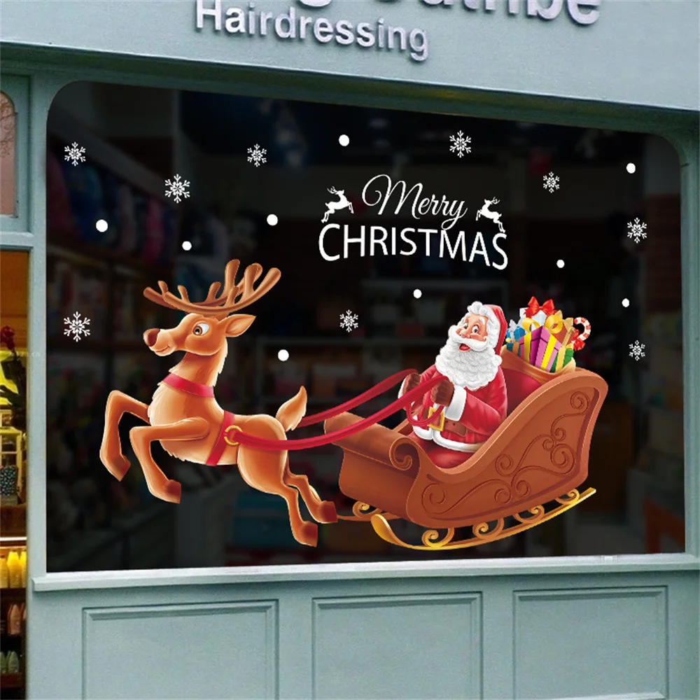 Merry Christmas Window Stickers Christmas Decorations for Home Xmas Wall Stickers Decals Decor Navidad 2022 New Year Big Sticker