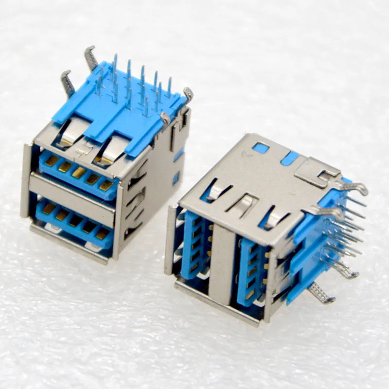 100PCS NEW Network Connector USB3.0 Socket Type A Base 90 Degree PCB Double USB Female Interface Wholesale Free Shipping  Brazil