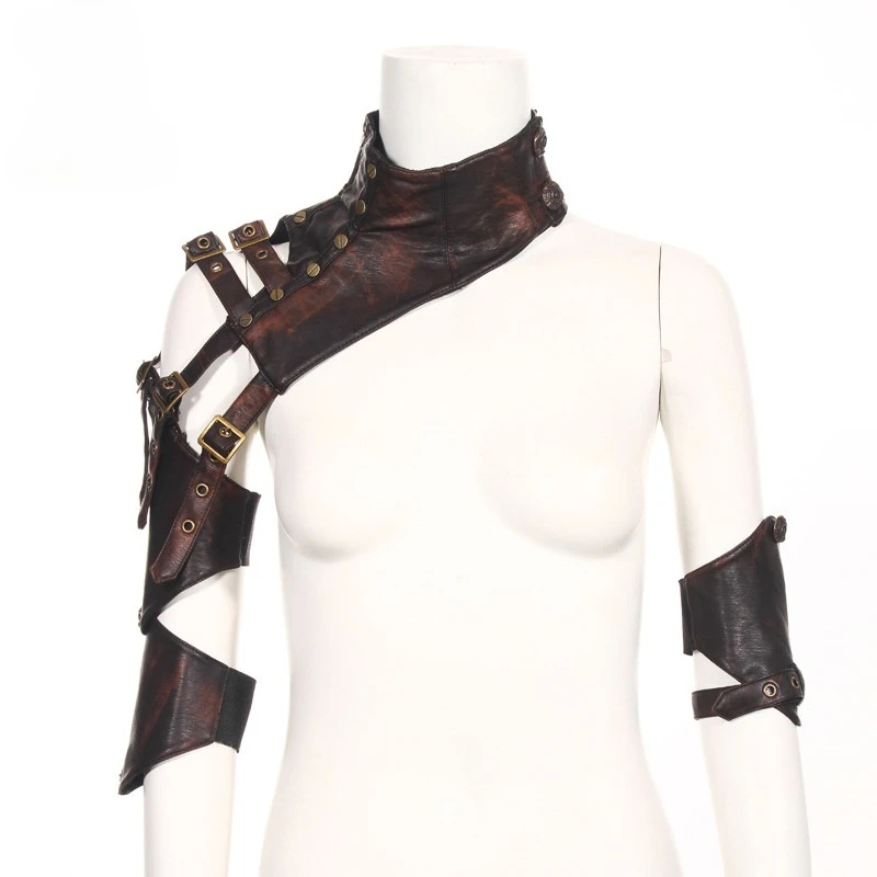 

Steampunk Female PU Leather Arm Warmers Long Fingerless Arm Warmer with Belt Brown Arm Sleeves for Arm Protection