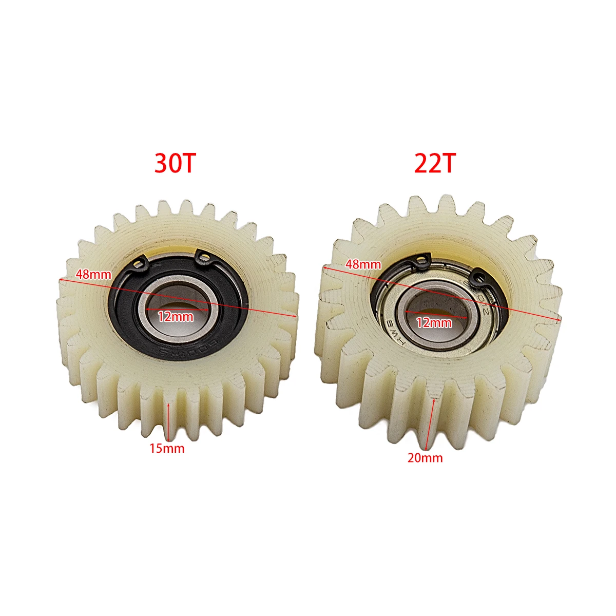 1pcs 48mm 22 30 teeth nylon 12mm bore hole 608 z ball bearing gears for electrical bike motor clutch plastic planetary gear