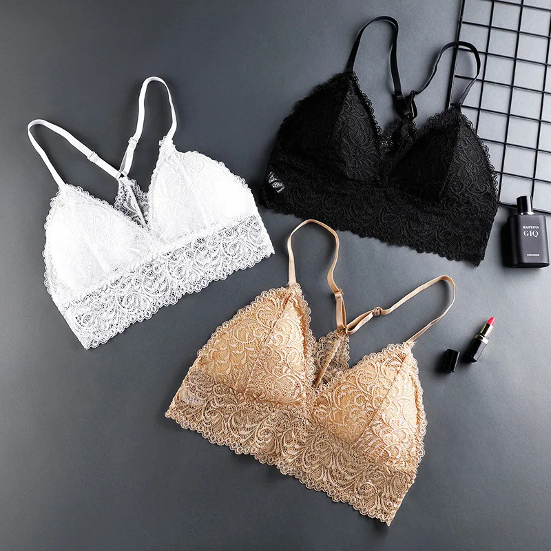 Sutiã de renda sexy sem fio para sutiã acolchoado push up bralette feminino verão macio sem costas moda sutiãs roupa interior