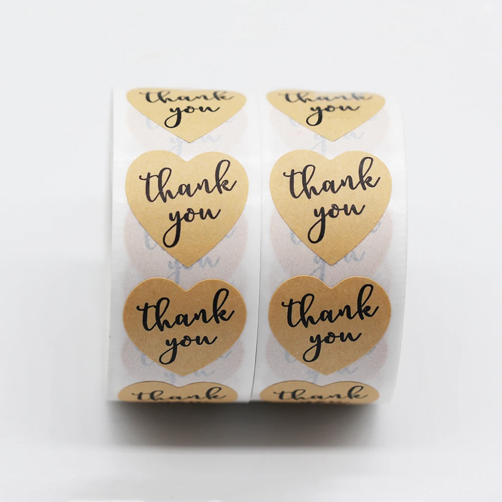 

500pcs Thank You Heart Brown Kraft Stickers Seal Label Christmas Decoration Stationery Stickers Gift Box Sticker Home Kitchen