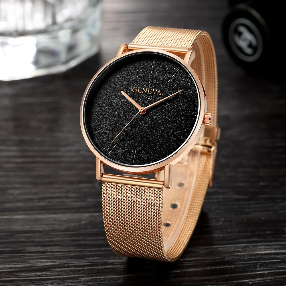 Simple fashion ladies watch rose gold ultra-thin scale stainless steel dial quartz mesh belt casual sports watch