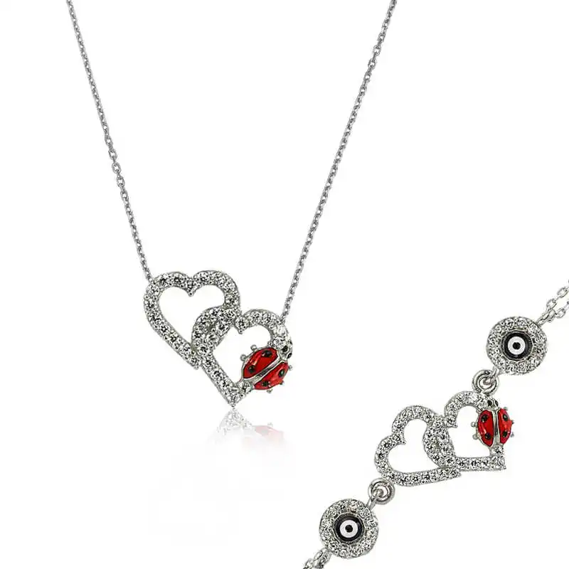 Silver Ladybird Buggy Heart Set