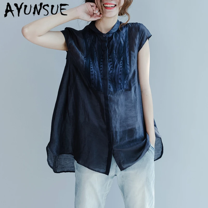 AYUNSUE – chemisier en soie véritable pour femme, Blouse ample brodée en mousseline de soie, mode coréenne, C106, collection été 2020