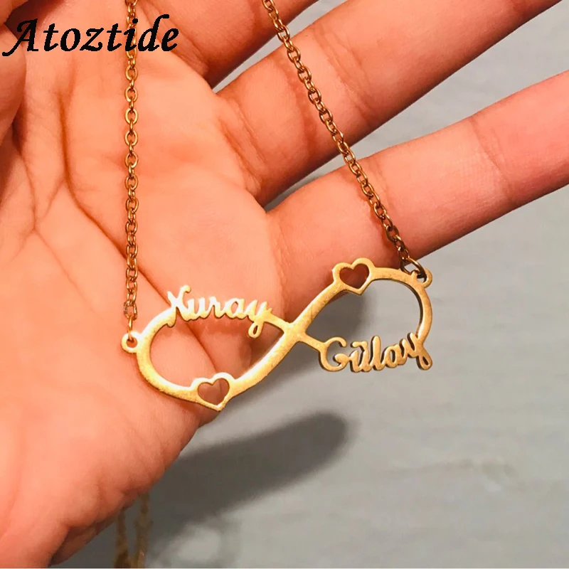 

Atoztide 2022 New Stainless Steel Personalized Custom Couple Name Necklace Choker Chain Infinity Summer Pendant Nameplate Gift