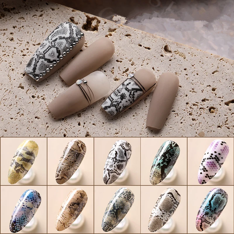 20 Sheets Snakeskin Nail Foils for Nails Transfer Paper Sticker Sexy Sliders Adhesive Paper Wraps Snake Nail Art Decorations