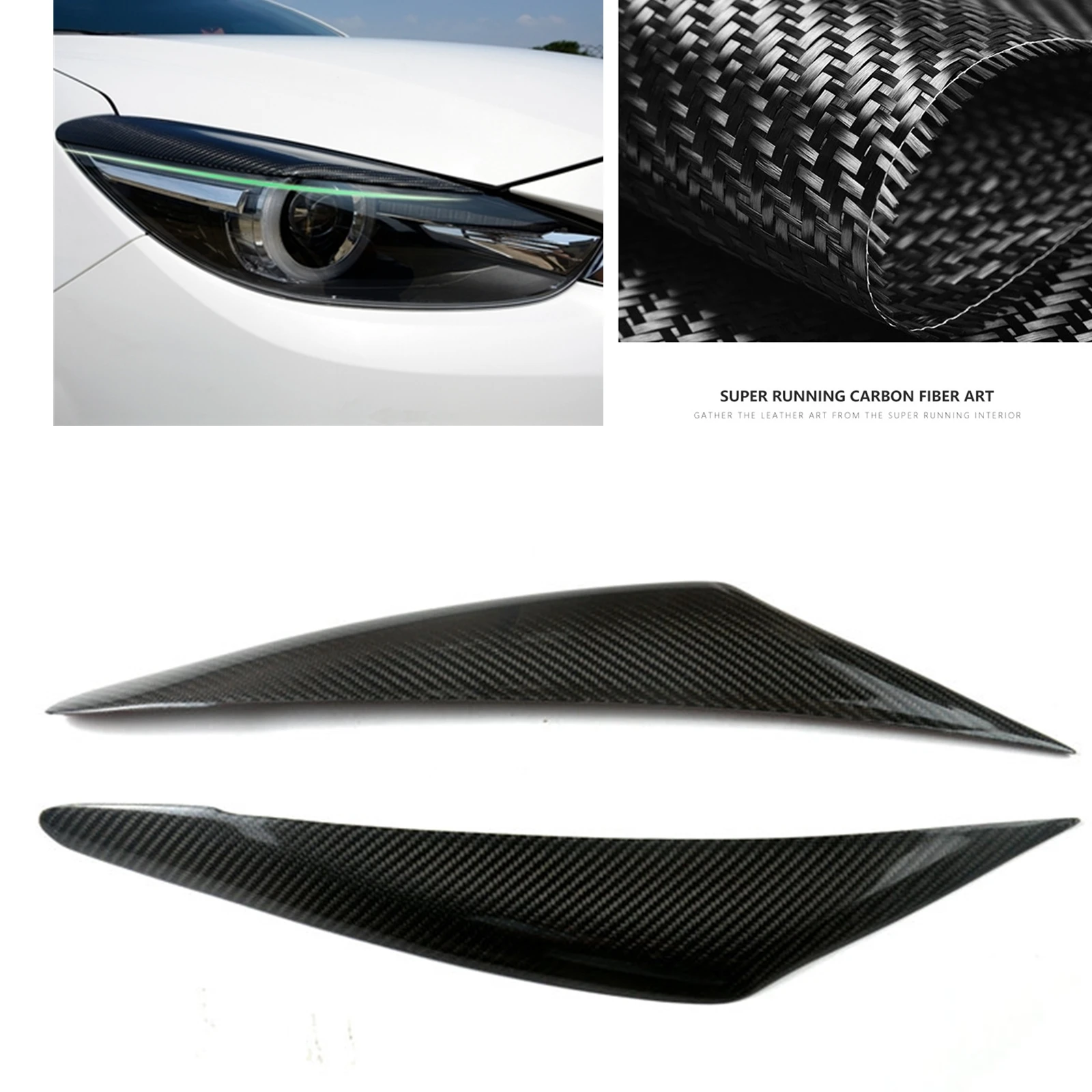 

For Mazda 3 Axela 2017-2018 Carbon Fiber Headlight Eyebrow Headlamp Eyelid Car Front Head Light Lamp Cover Lid Brow Trim Sticker