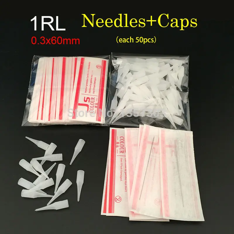 1R 0.3*60mm (needles + tips each 50pcs ) Promotional Professional Permanent Makeup Machine Needles With Tips Caps -PM-T-1R-50