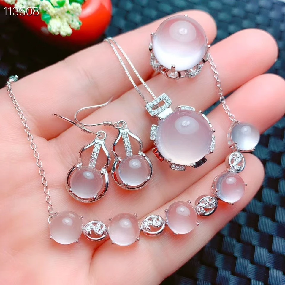 KJJEAXCMY fine jewelry 925 sterling silver natural Rose Quartz earrings ring pendant bracelet luxury ladies suit support test