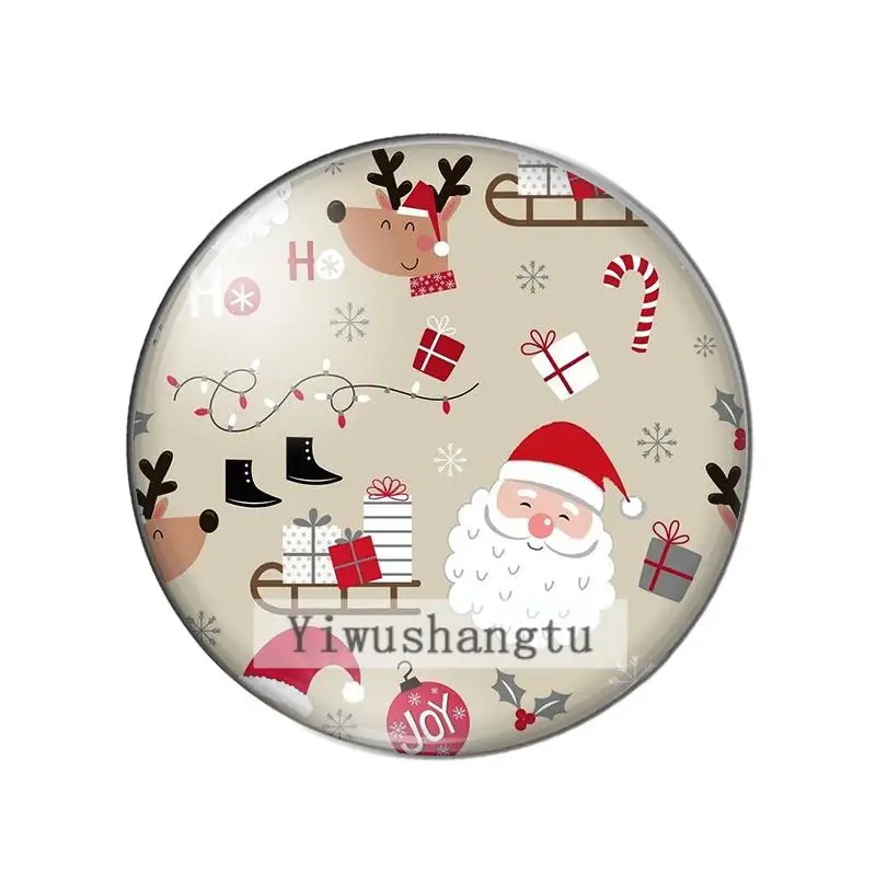 Merry christmas gift tree sheep Santa Claus 12mm/20mm/25mm/30mm Round photo glass cabochon demo flat back Making findings