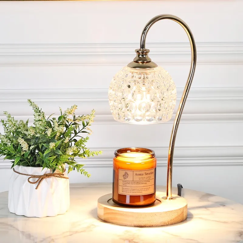 Exquisite Crystal Aromatherapy Wax Melting Lamp Home Bedroom Decoration Solid Wood Base Melting Wax Essential Oil Table Lamp