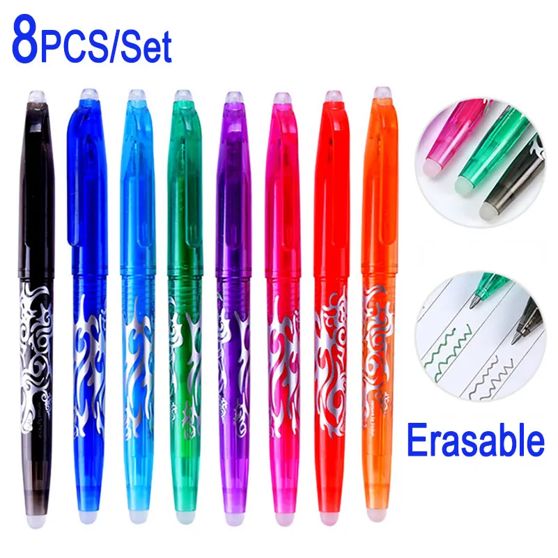 DELVTCH 0.5MM Erasable Suit Gel Pen Blue/Black Ink Magic Erasable Pen Refill and Pen Set For School Student Office Writing Tools