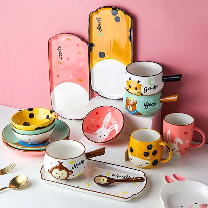 

посуда Breakfast Tableware Set Cute Animal Children's Cartoon Divided Plate Creative Home Vajilla Japanese Style тарелки для еды