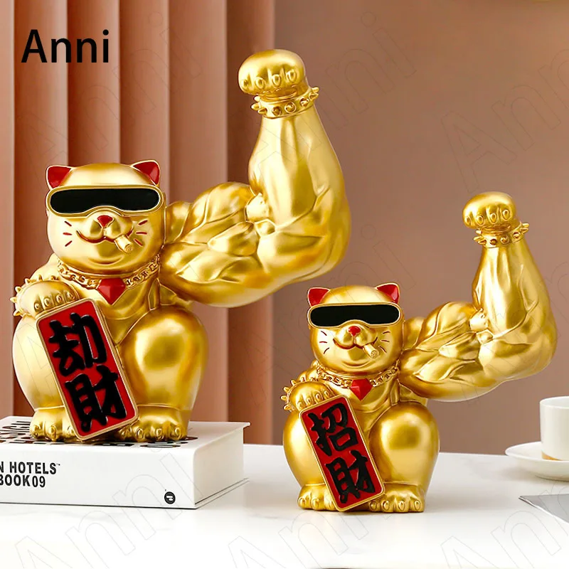 

Funny Resin Robbery Cat Figurine European Modern Golden Lucky Cat Sculpture Living Room Coffee Table Desktop Ornament Home Decor