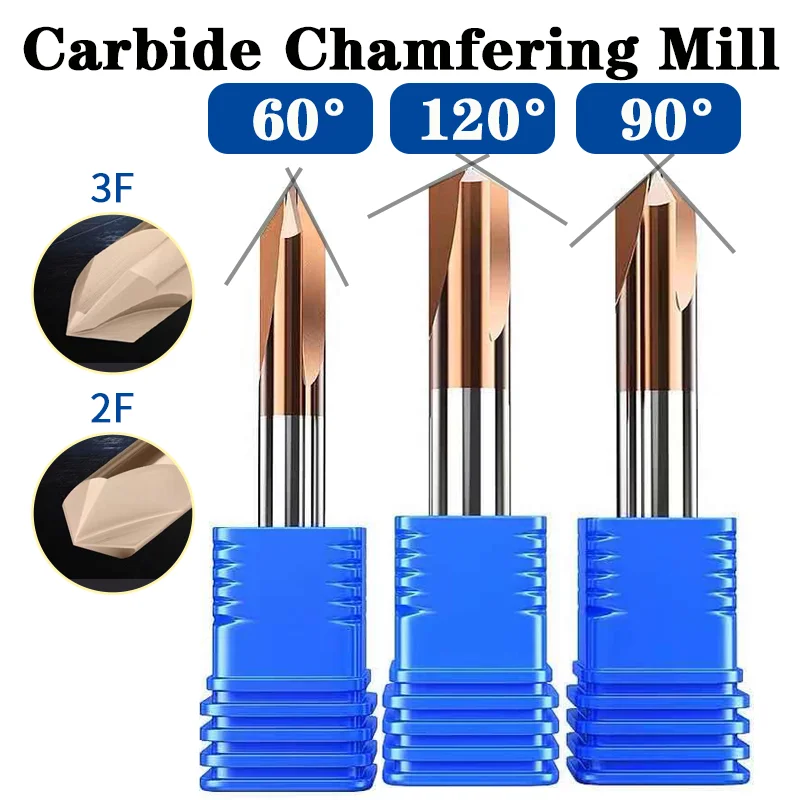 HRC55 Chamfer Milling Cutter Carbide Corner Countersink Chamfering Mill Deburring Edges V Grove Router 60 90 120 Degree 3 Flutes