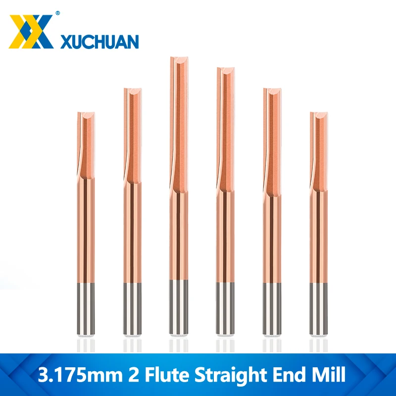 10pcs/Set 2 Flute Straight End Mill 3.175mm Shank CNC Router Bits TiCN Coated Straight Slot Milling Cutter Carbide Engraving Bit