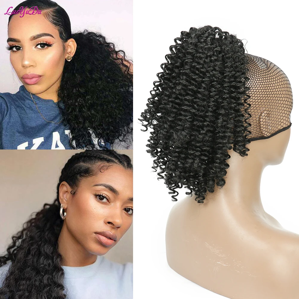 Afro Verworrene Lockige Pferdeschwanz Haar Verlängerung Afro Kurze Puff Chignon Synthetische Puff Krabben Haar Clip In Haarteil Pferd Schwanz Für