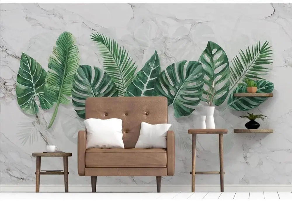 XUE SU Wall covering professional custom wallpaper mural modern minimalist hand painted plant leaves background wall