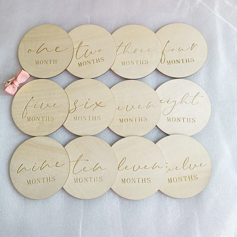 

Baby Monthly Milestone Discs,Customized Wooden Markers,Engraved Wooden Plaques Set, Custom Gift, 12 Pcs