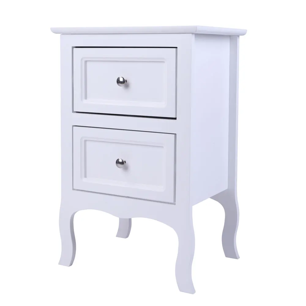 (60 x 40 x 30)cm Country Style Two-Tier Night Table Bedside Table Nightstand Large Size White