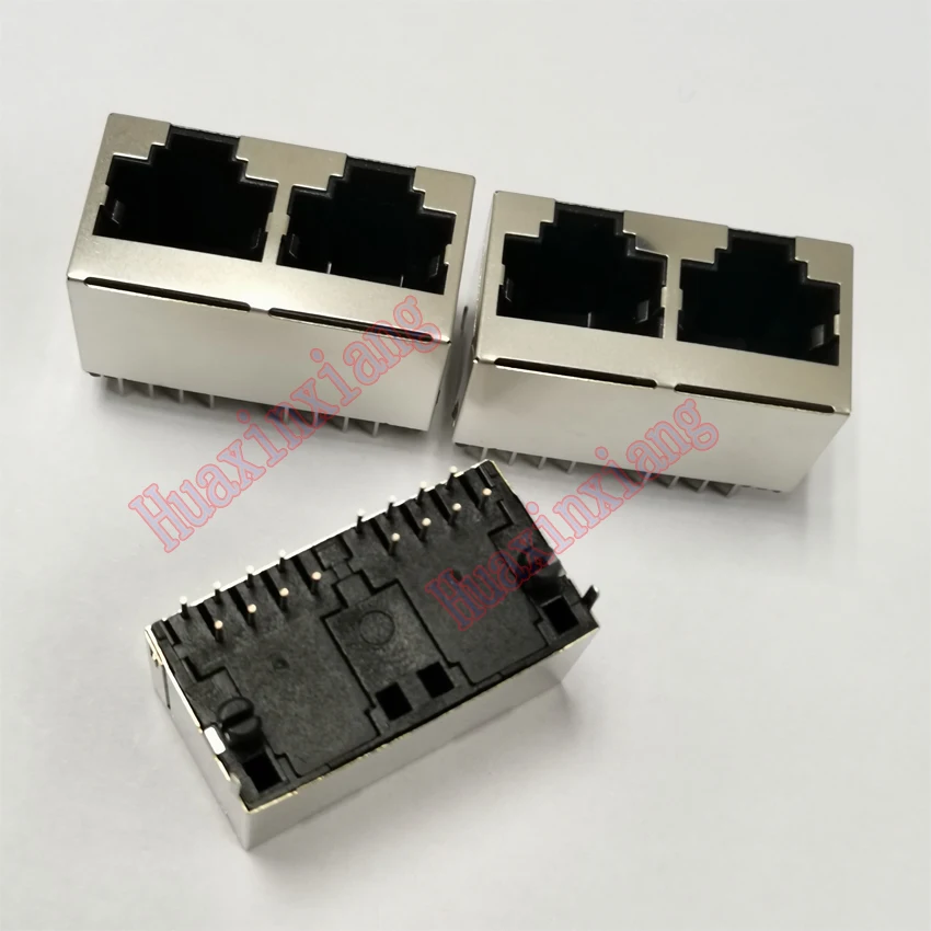 

10PCS/Lot 1*2 Two Ports RJ45 8P8C Femlae Jack/Socket Connector 180-Degree Vertical-Type Steel Shielding Network Modular