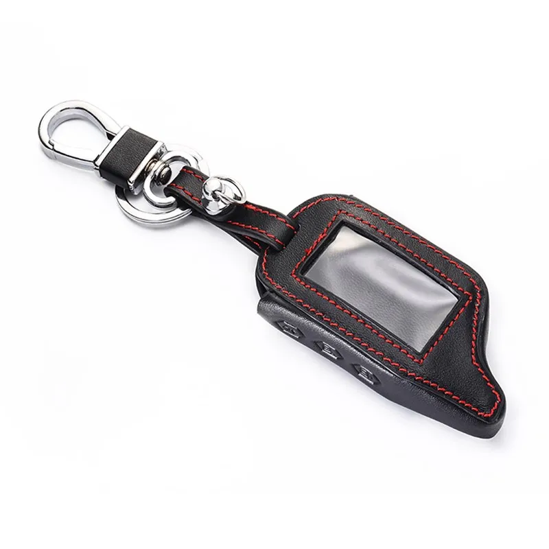 Leather Keychain Key Shell Case Cover holder For Russian Version Starline A91 lcd Two-Way Remote Car Alarm System