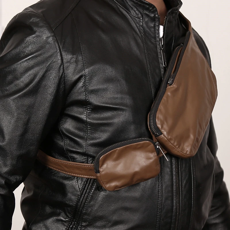 New Style Chest Bag Men Genuine Leather Top Quality Small Waist Pack 100% Cowskin Casual Cigarette Bags Travel Mini Phone Bag