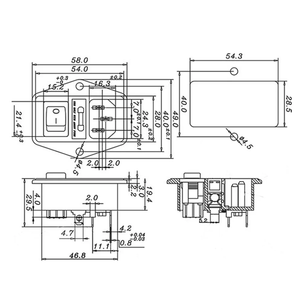 Módulo de entrada de 10A y 250V, interruptor basculante, enchufe de alimentación macho de 3 pines, interruptor IEC320 C14, fusible nuevo, 1 Juego