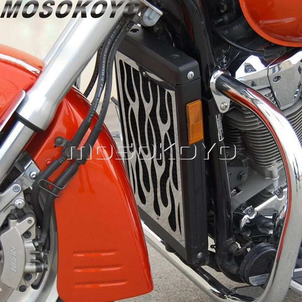 Chrome Motorcycle Fire Flame Radiator Grill Cover For Kawasaki VN1500 VN1700   Stainless Steel Protection Guards Grille