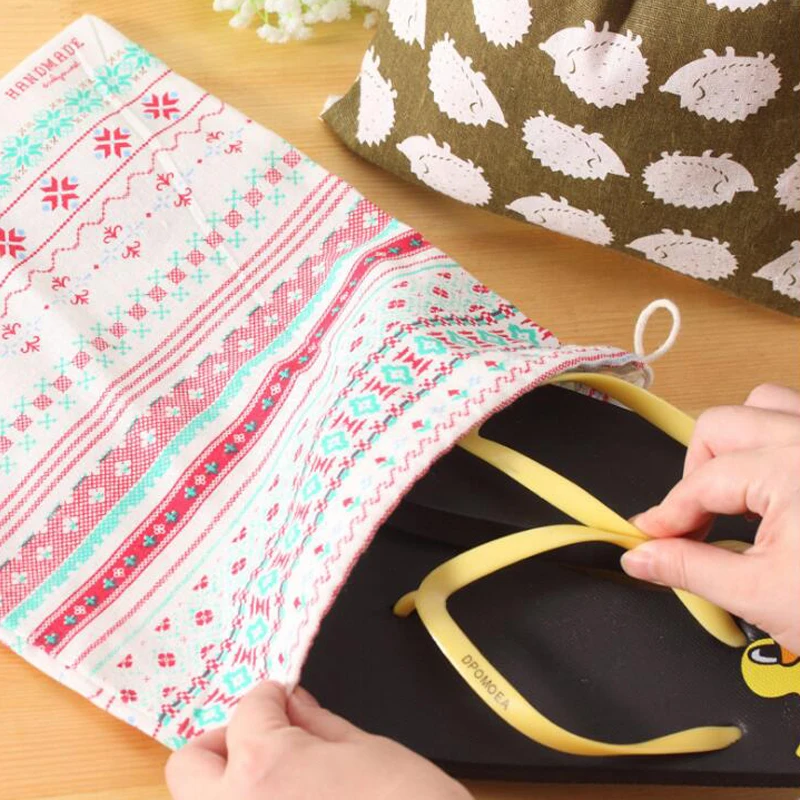 1Pcs Printed Cotton Linen Drawstring Storage Bags For Underwear Shoes Travel Storage Bags Clothes Sundries Organizer 3 Size