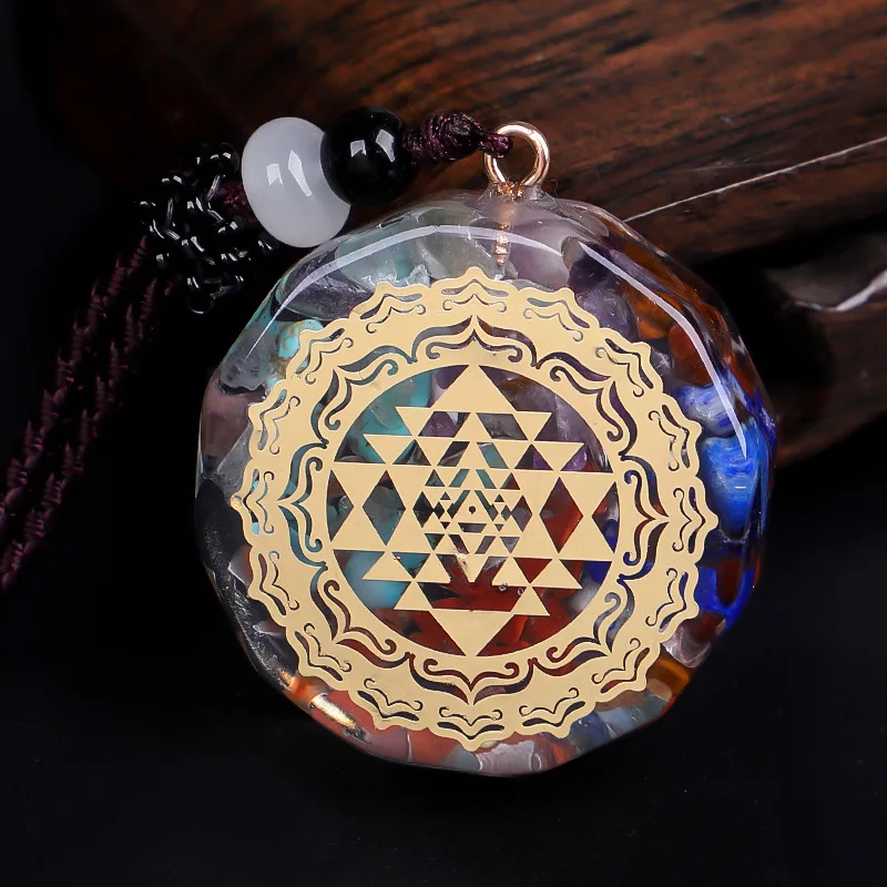 Flower of Life Pendant Necklace Natural Stone Chakra Reiki Healing Energy Generator EMF Radiation Protection Orgonite Necklace