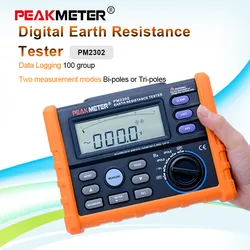 PEAKMETER MS2302 Digital Earth Resistance Tester 0ohm ~ 4K ohm 100 gruppi registrazione dati con display LCD retroilluminato