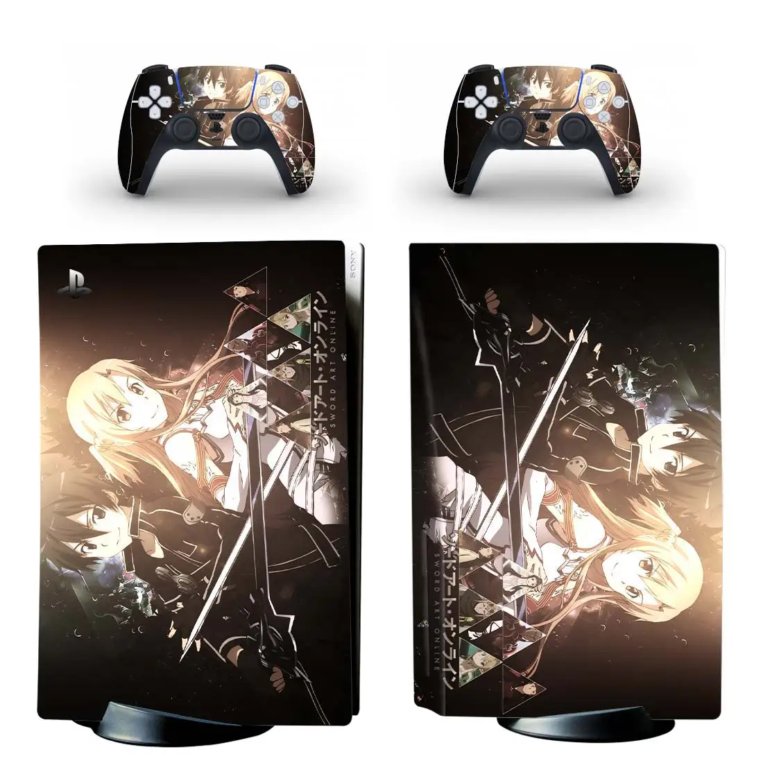 Sword Art Online SAO PS5 Standard Disc Skin Sticker Decal Cover for PlayStation 5 Console and 2 Controllers PS5 Disk Skin Vinyl