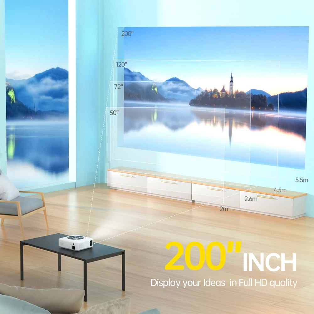 New 1080P Mini Projector Leisure 530W Full HD 5G WiFi LED Support 4K Synchronize Mirroring File SYNC Screen 200 INCH