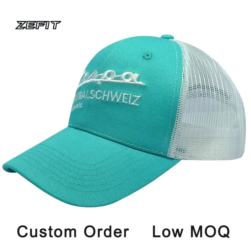 

Trucker Cap Breathable OEM Trademark Logo Curve Brim Tennis Green Mixed Color Mesh On Back Snap Buckle Sunny Baseball Custom Hat