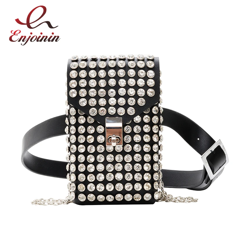 Black White Luxury Designer Fanny Pack for Women Rhinestone Waist Chest Bag Money Phone Pouch Fashion Ladies Belt Bags Purses