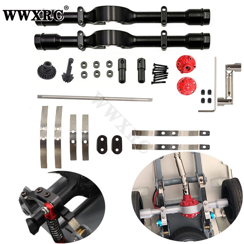 Metal Rear Bridge Axle with Shock Absorber Leaf Springs Suspension Drive Shaft for WPL D12 D42 B16 B14 B24 RC Car Upgrade Parts