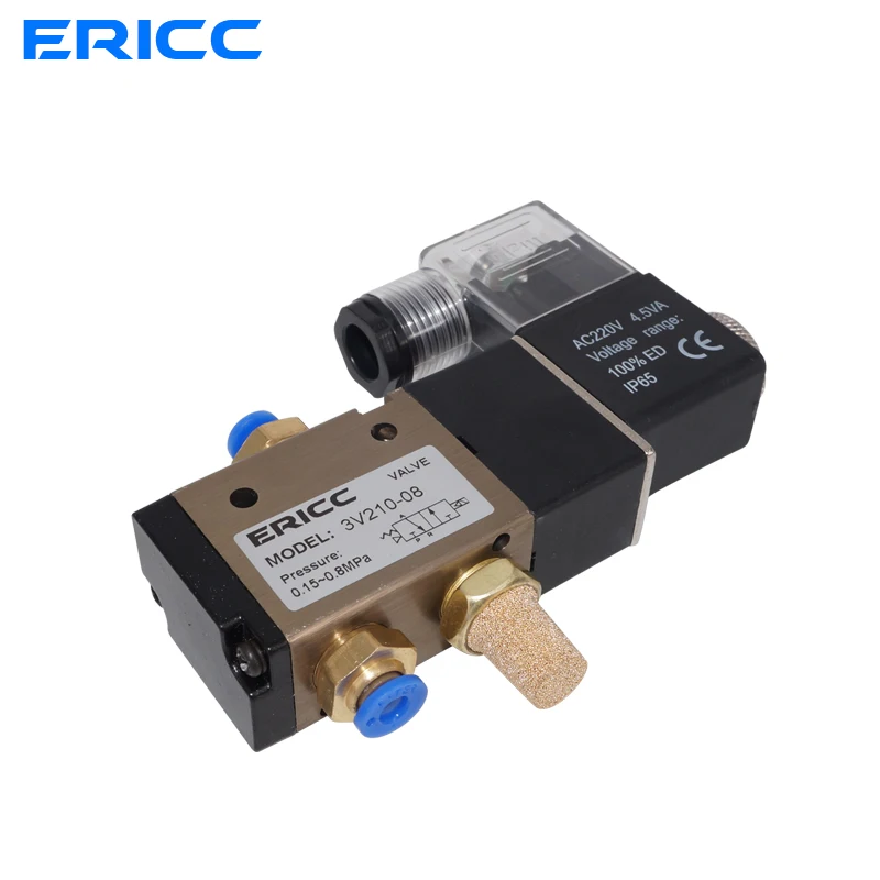 

3 Way Port 2 Position 3V210-08 Normally Closed DC12V 24V AC220V Pneumatic Air Solenoid Valve Electric Control Gas Magnetic Valve