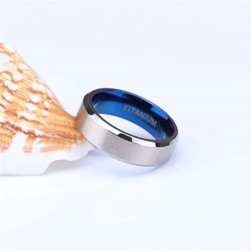 Kolmnsta 100% Pure Titanium Men Women Ring Silver Color Blue Inside Classic 4/6mm Wedding Rings Engraving Provide Drop Shipping