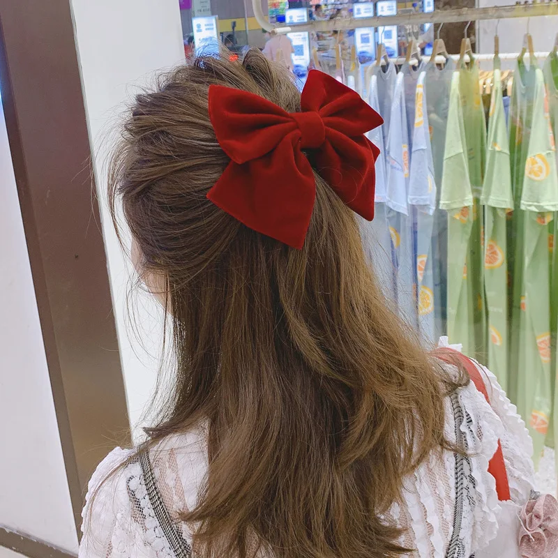 New Fashion Autumn Winter Velvet Cloth Spring Clip Solid Color Big Bow Hairpin Barrettes Women Girls Hair Accessoriesr Headwear