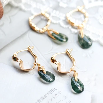 LAMOON Natural moss green agate earrings for women Vintage gemstone drop earrings 925 sterling silver K gold plated jewelry