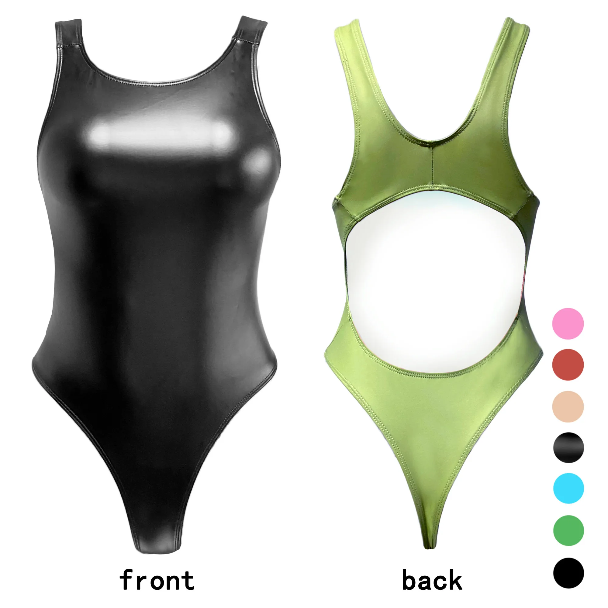 Masked staffs one piece women\'s swimsuit sexy backless T-shaped black soft matte Pu swimsuit color Pu swimsuit beach swimsuit