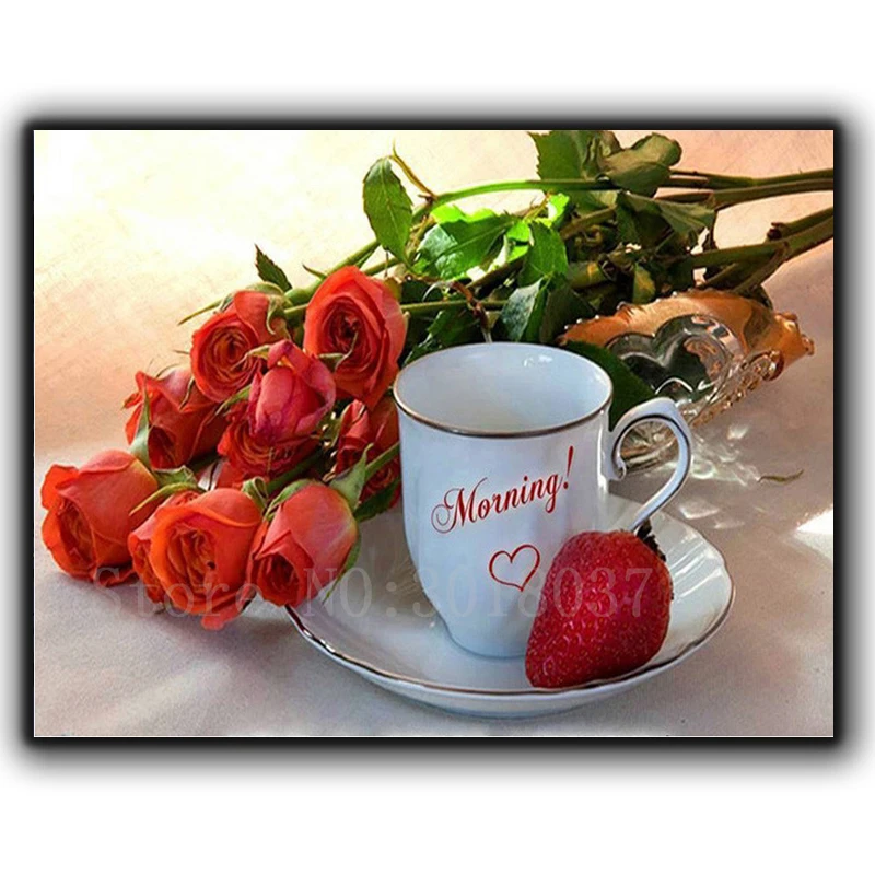 

Diamond Mosaic Diy Diamond Embroidery Strawberries & Cup & Flowers Full Diamond Painting Cross Stitch Rhinestone Home Decoration