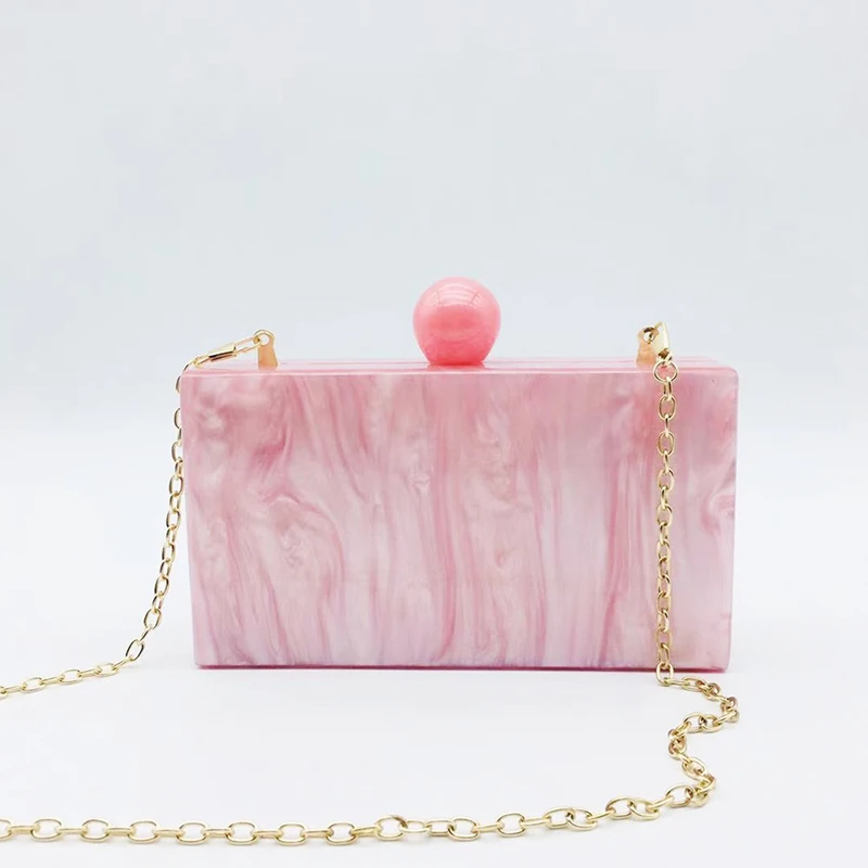 New Designer Luxury Brand Ball Bead Pink Acrylic Clutch Woman Party Wedding Evening Purse Ladies Handbags Shoulder Crossbody Bag