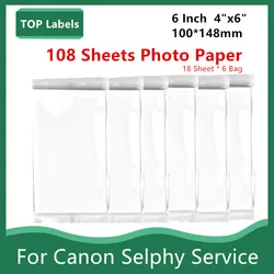 Papel fotográfico de 4x6 pulgadas, 108 hojas, papel fotográfico de 6 pulgadas, 148x100mm, para impresora Canon Selphy CP1300, CP1200, CP1500