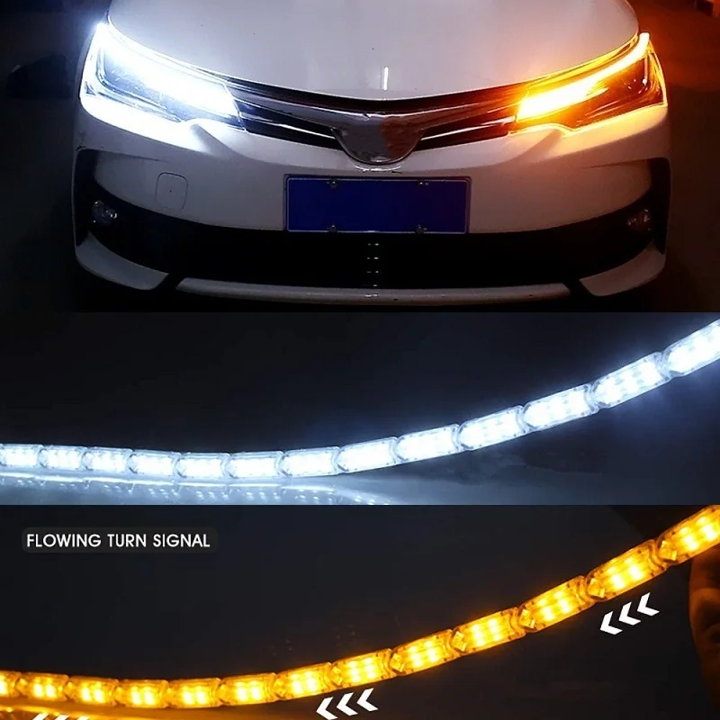 

OKEEN Flexible LED Strip Light White Blue Daytime Running Light 50cm DRL Runners Corner Turn Signal Yellow LED Headlight Strips